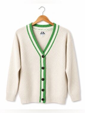 Future Collective Cream Green Trim Varsity Cardigan Preppy Grandmillennial XXS